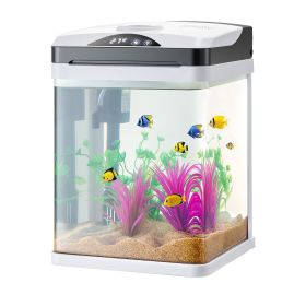 Fish Tank Aquarium, 2 Gallon LED Square Ultra-Clear Glass Tank Temperature Monitoring Adjustable 7 Color Lighting