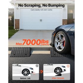 Driveway Curb Ramp, 7000 lbs Load Capacity, 7 Inches Rise Height Heavy Duty Curbside Bridge Ramp with Drainage Tank for Wheelchairs, Strollers