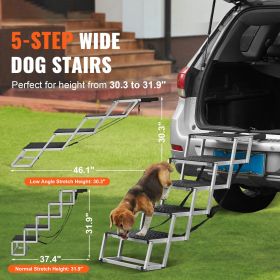 Dog Stair for Cars, Wide 5-step Dog Car Steps, Folding Dog Car Ramp with Nonslip Surface, Portable Pet Steps Lightweight Aluminum for Car