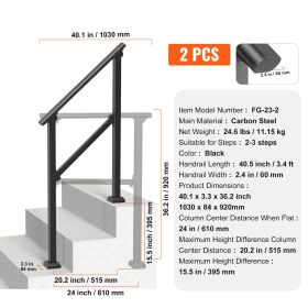 Handrails for Outdoor Steps, 2 PCS 2-3 Step Stair Hand Rail Kit, Transitional Carbon Steel Railings with Installation Kit, Stair Rails for Seniors